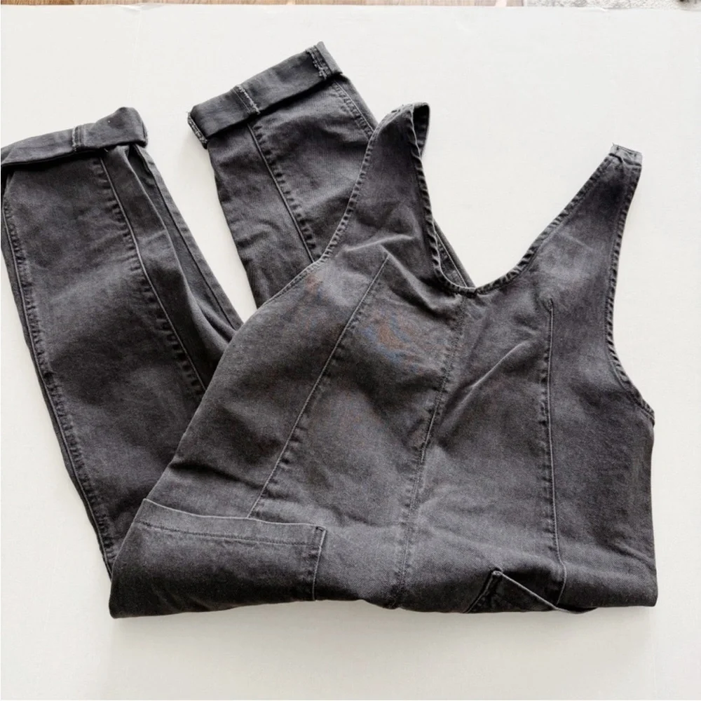 We the Free People High Roller Overalls Jumpsuit Black Jean Denim baggy